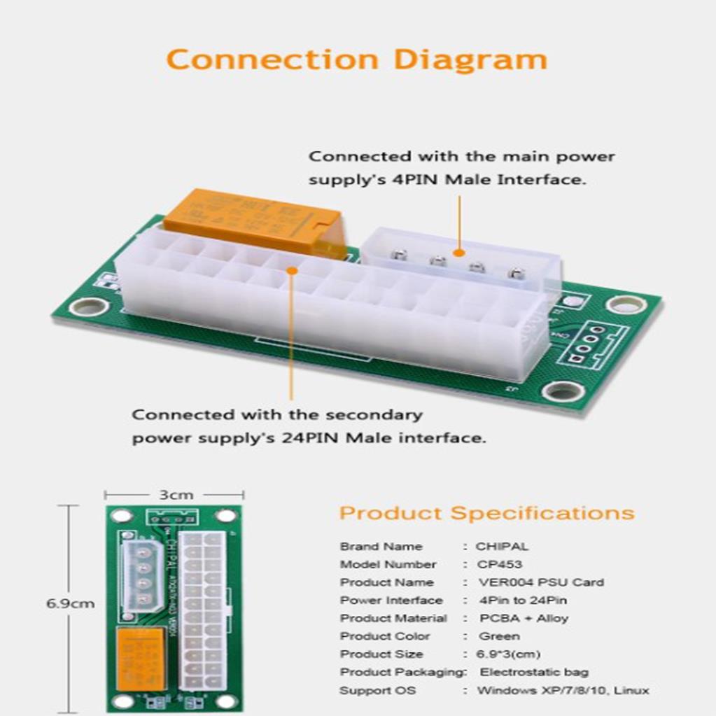 ATX 4 Pin to 24 Pin 2 Güç Kaynağı Birleştirici-1