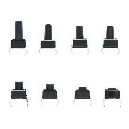 200 Parça 10 Çeşit Push Button Seti-Tact Switch-6x6 Dip Kılıf-Plastik Kutulu
