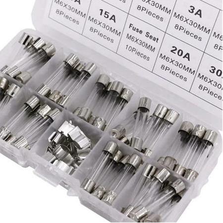 72 Parça 10 Çeşit 6x30mm Cam Sigorta Çeşitleri-Plastik Kutulu