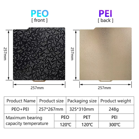 Bambu Lab X1 P1P Çift Taraflı Büyük Desenli Peo-Pei Kaplı Yay Çeliği Tabla-257x257mm