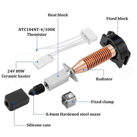 Flashforge 5M-5M Pro Yükseltilmiş Hotend Dairesel Bakır Gövde-Sertleştirilmiş Nozzle-0.4mm