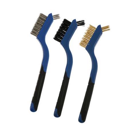 3 Lü Kauçuk Saplı Tel Fırça Seti Mavi(Bakır-Çelik-Nylon)