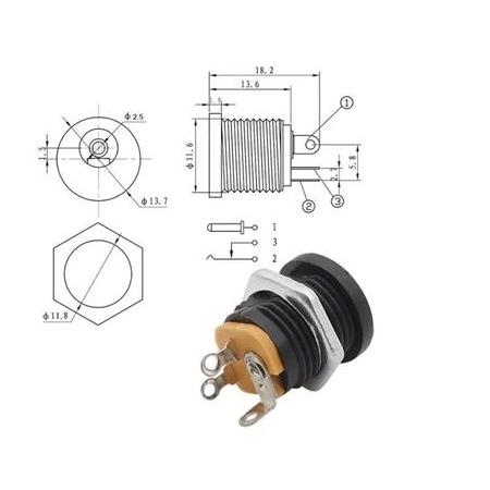 DC Jak 2.5mm Somunlu (Dişi Adaptör)