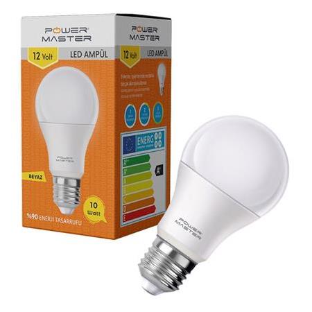 POWERMASTER PMLED-12V E27 12 VOLT-10 WATT 6500K 850 LÜMEN BEYAZ LED AMPUL(12 VOLT AKÜLER İÇİN)