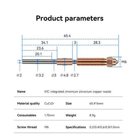Unicorn Quick-Swap Bi Metal Nozzle Seti K1-K1C-K1 Max-Ender3 V3 Uyumlu(0.4mm-0.6mm-0.8mm)