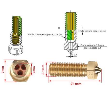 E3D Volcano CHT Pirinç Nozzle-Sidewinder X1-X2-Genius-Genius Pro-0.4mm