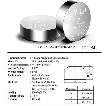 Alkalıne Pil AG13-LR44H 1.5V
