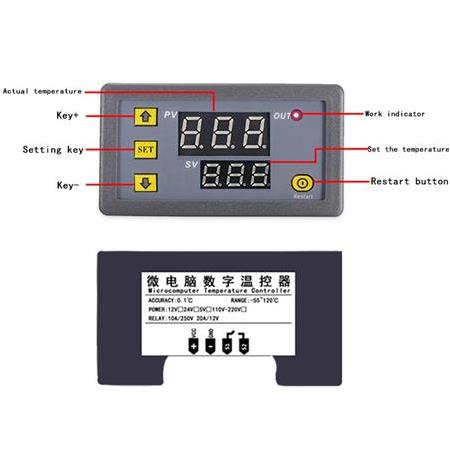 W3230 Röle Çıkışlı Dijital Termostat 12V 120W Sıcaklık Kontrol Cihazı