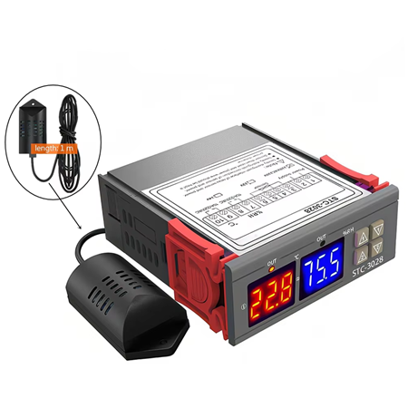 STC-3028 220V AC Çift Ekranlı Sıcaklık ve Nem Ölçer Problu Dijital Termostat
